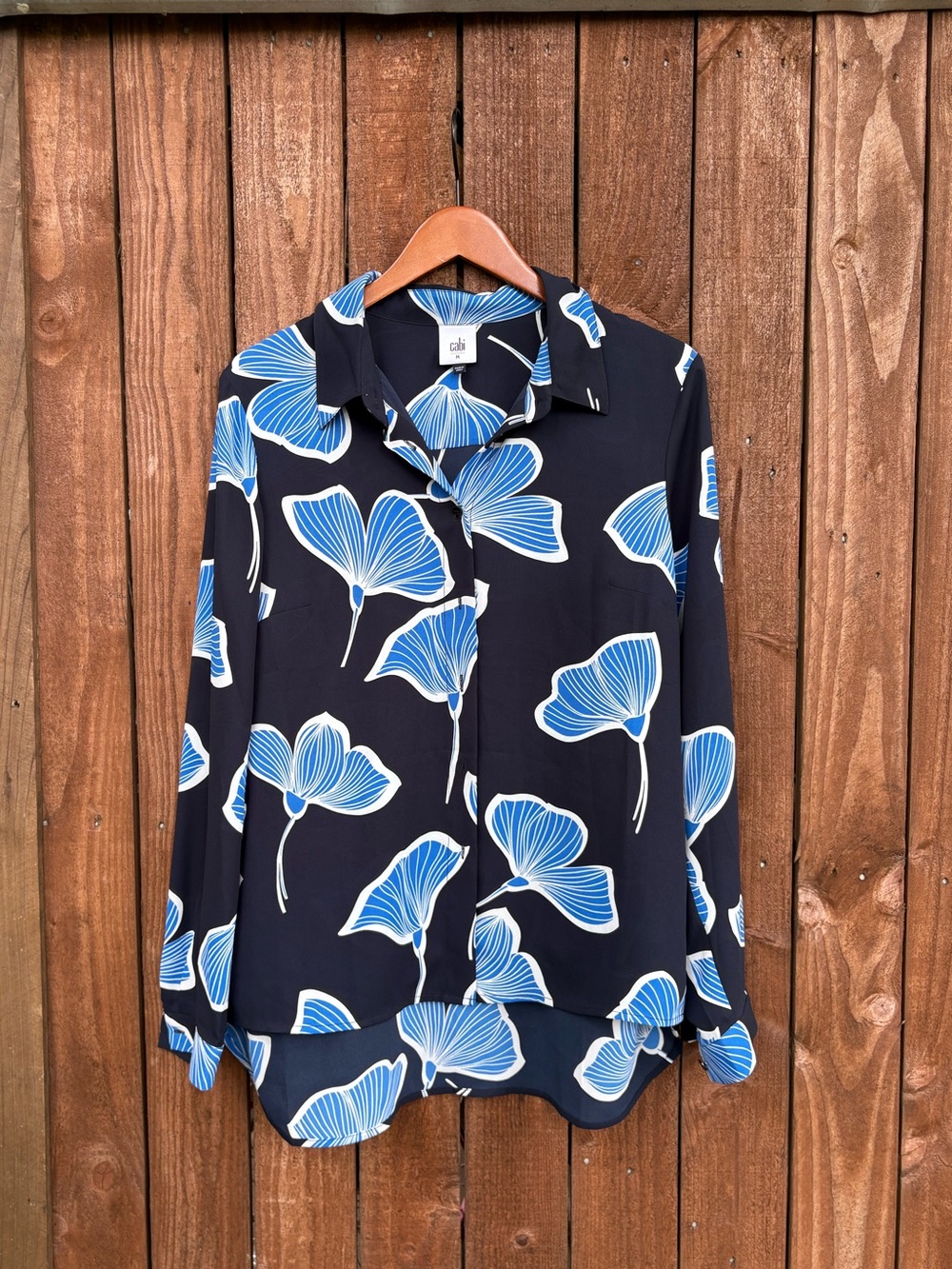 Cabi Blue Gingko Leaf Print Button Down Shirt